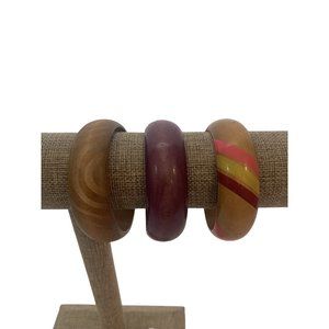 MCM Vintage Retro BOHO Wood Bracelets Lot of 3 And Melamine Style Ring